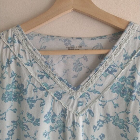 Garnet Hill Green Floral Organic Cotton T Shirt XL Lightweight Loungewear Top - Picture 3 of 9